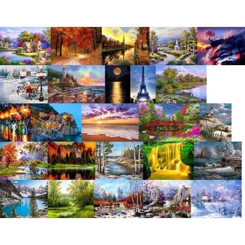 Landscape tree oil painting cross stitch kit people count canvas stitches embroidery DIY handmade needlework