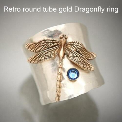 Portable Pretty Vintage Dragonfly Finger Ring Jewelry Metal Ring Carving for Decoration