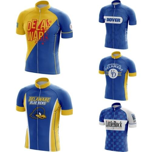 For US Blue Cycling Jersey Letter Print Bike Clothing Men Breathable Polyester Bicycle Shirt Short Sleeve