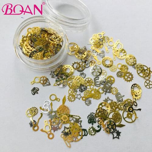 BQAN 1 Box Ultra-Thin Nail Studs 3D Nail Art Decoration Metal Gold Bronze Time Wheel Steampunk Style Manicure DIY Accessories