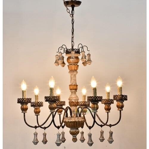 Led Wood lamp Chandelier lighting for high ceiling villa Bedroom metal lamp vintage Chandeliers iron lamp lustre Living Room Bar