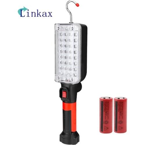 USB Charging Working Light 2 Mode 34 SMD Flashlight with Magnetic Hook Torch Tent Camping Lamp Car Repair Work Light by 18650