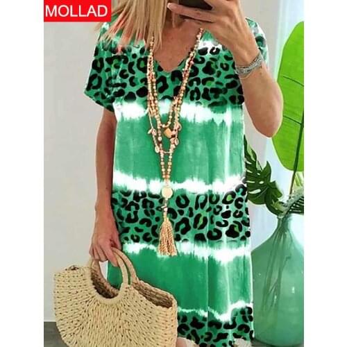 2021 Spring Leisure Urban Casual Womens Pullover Short Sleeve V-neck A- Line Skirt Dress First-Hand Supply