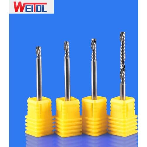 WeiTol 1PCS 3A 1/8 inch Shank Up Cut End Mill 1 Flute Spiral Bit Carbide CNC Cutting Bits