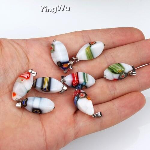 Yingwu Wholesale 50pcs Mixed Millefiori Glass Lampwork Oblate Oval Spacer Bead Stainless Steel Pendant For Necklace