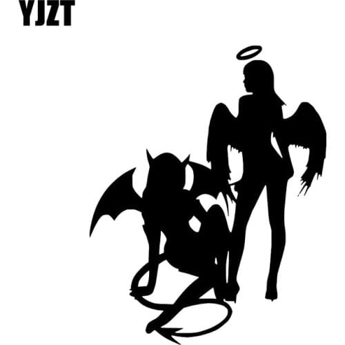 YJZT 10.4*13.2CM Sexy Angel Demon Girl Friends Car Sticker Good Quality Black/Silver Vinyl Decal Fantastic Style C20-0456