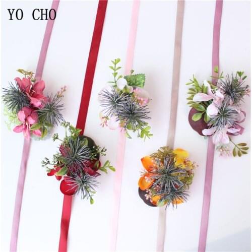 YO CHO Groom Boutonniere Bride Corsages Artificial Eucalyptus Plant Leaf Pine Needle White Green Forest Style Wedding Supplies