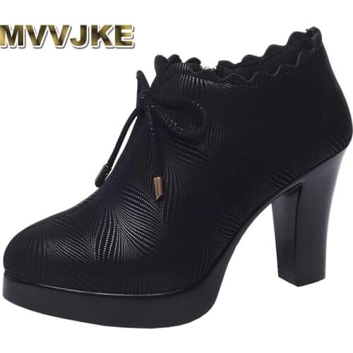 MVVJKE Size (32-43) Deep Mouth Black Spring Fall Women Shoes Pumps For Ladies Shoes Platform Office Wedding Shoes Bride HighHeel