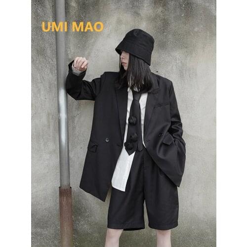 UMI MAO Dark Niche Designer Japanese Double-breasted Loose Sleeve Two-piece Shorts Suit Women Blazer Feminino Gothic Y2K