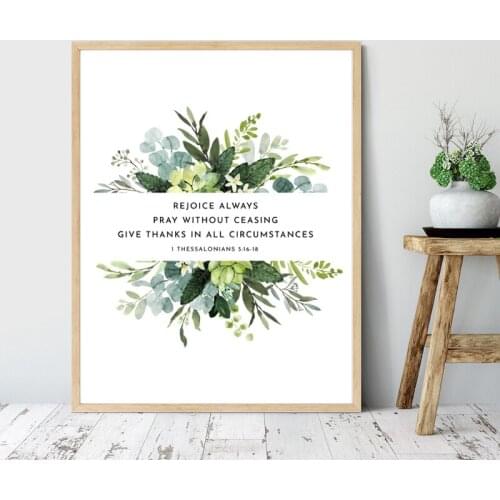 1 Thessalonians 5:16-18 Greenery Bible Verse Prints Scripture Poster Christian Quote Canvas Painting Living Room Wall Art Decor
