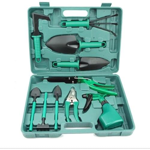 10pcs/Kit Dark Green Garden Tool Set Hand Tool with Pruner Rake Shovel Grass Shear Spray Bottle