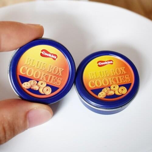 2PCS 1/6 Scale Miniature Blue Cookies Boxes Metal Biscuit Doll Food Dollhouse Kitchen Accessories Toy