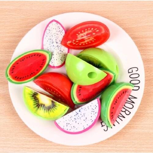 3Pcs Novelty Mini Fruit Plastic Pencil Sharpener Cute Watermelon Pencil Cutter Knife Stationery For Kids Cartoon School Supplies