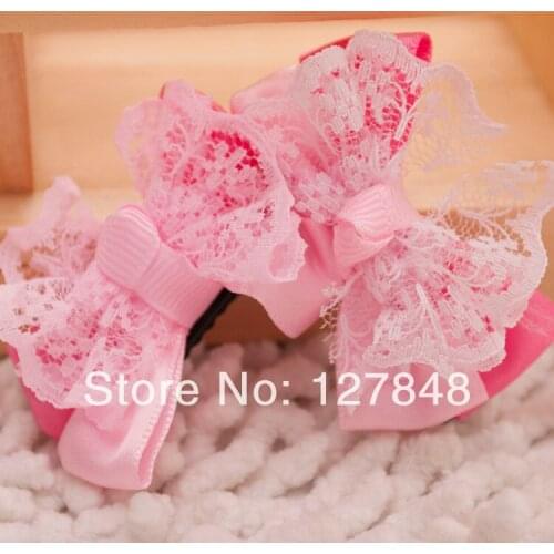 Pet accessories Dog clip romantic pink double bow pet hair clips 50pcs/lot