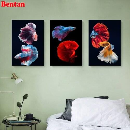Triptych painting diamond embroidery Color Tropical Fish full diamond painting cross stitch Mosaic Picture Kids Room Decor