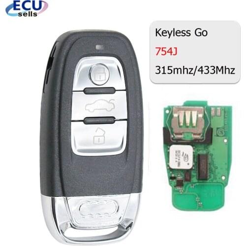 Keyless Go 754J 3 Buttons Full Smart Remote Car Key Fob For Audi A4 A5 A6L A7 A8 Q5 315mhz/433Mhz PCF7945AC Chip