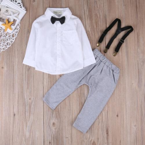 Free shipping Newborn Baby clothes kid boys wedding party suit top+pants tuxedo outfits set