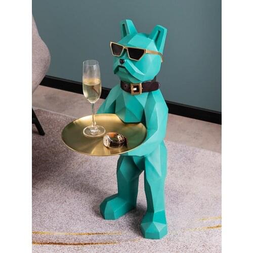 Home Decor Bulldog Floor Decoration Big Statues Welcome Dog Resin Tray Interior Figurine Living Room Accessories Sculptures Gift