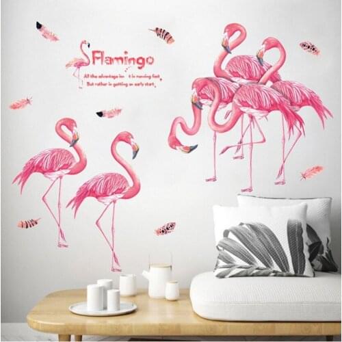 Ins Pink DIY Cartoon Flamingo Mural Wall Stickers Home Decor Nursery Kids Girls Bedroom PVC Vinyl Decorated Wallpaper Decoration