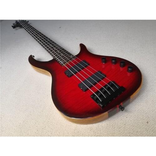 Custom 5 string electric guitar bass ,ASH body,flamed maple veneer,HH pickups,black button,neck through body,6 strings bass