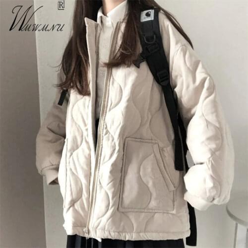 2021 Fashion Loose Argyle Quilted Coats Women Trend Casual Baseball Collar Warm Down Jacket All-Match Solid Zipper Winter Jacket