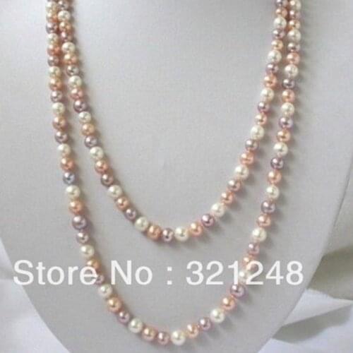 Attractive natural freshwater multicolor pearl 7-8mm round pearl beads charms long chain necklace jewelry making 50inch MY2013