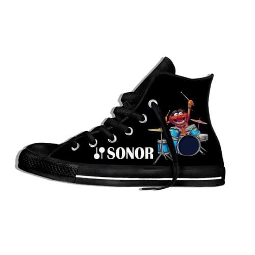 Animal drummer show muppet Drum Novelty Design Fashion Lightweight High Top Canvas Shoes Men Women Casual Breathable Sneakers