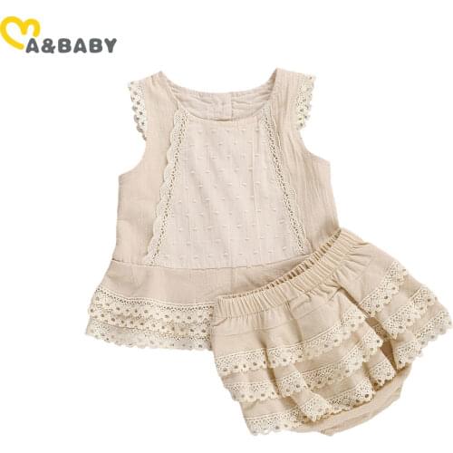 Ma&Baby 6m-4Y Infant Toddler Baby Kid Girls Clothes Set Summer Lace Ruffles Vest T shirt Top Shorts Bloomers Outfits Vintage