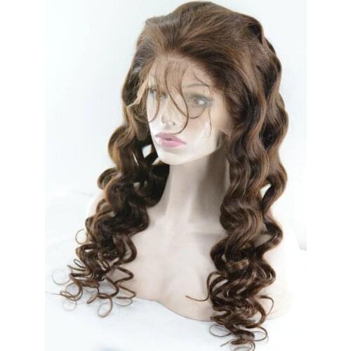 Mmuxuno 130% Density Human Hair 13*4 borwn wavy Lace Frontal Wig Brazilian Lace Front Wigs with body Hair