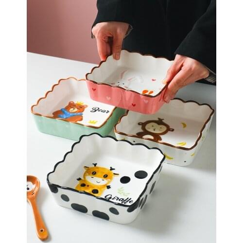 Cartoon animal ceramic bakeware household children cute baking cheese baked rice bowl plate oven tableware baking bowl