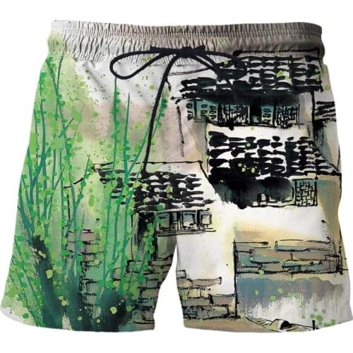 2021Summer Mans Beach Shorts Swim Sports Pants House ink painting 3D Print Man Short Breathable Male Gym Surf Board Swimsuit