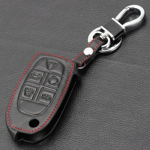 Men Genuine Leather Car Key Cover FOB Case For Volvo S80 S60 V70 XC70 XC90 D05 Flip Remote Car Keychain Jacket Car-styling