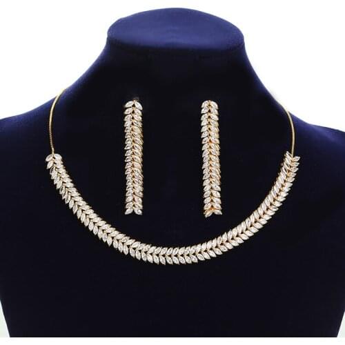 Choker Sets HADIYANA Gorgeous Women Party Wedding Jewelry Sets 2PCS Simple Leaf Shape High Quality CN1865-2 Conjunto de joyas