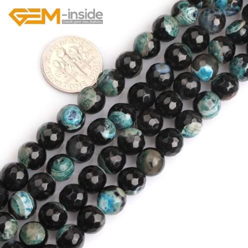 Natural New Black Fire Agates Stone 8mm Faceted Round Shape Chakras Loose Beads for Jewelry Making DIY 15" Strand Wholesale