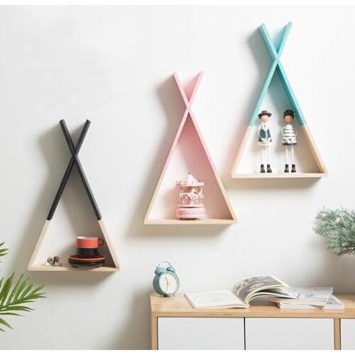 Nordic Style Wooden Shelf Wall Hanging X Trigon Storage Shelves Home Kids Baby Room DIY Decorative Book Bonsai Display Racks