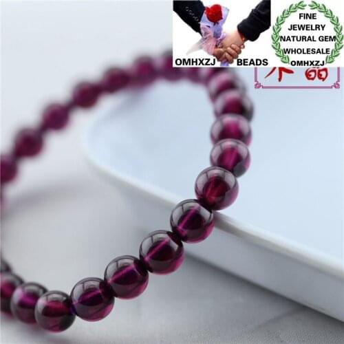 OMHXZJ Wholesale ZB372 7.5 8mm European Fashion Birthday Party Wedding Gift Natural Stone Fine Garnet Beads Bracelets Bangles
