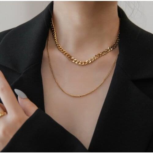 316L Stainless Steel New Fashion Jewelry 2 Layer Hip Hop Punk Hyperbole Charms Thick Chain Choker Necklace Pendant For Women