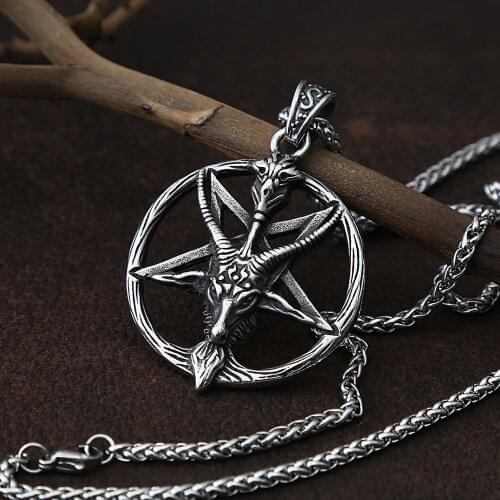Retro Fashion Pentagram Satan Sheep Necklace For Men Punk Jewelry Stainless Steel Biker Animal Necklace Pendant Men Chain
