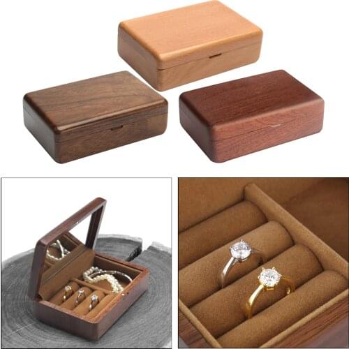 Rectangle Wooden Ring Jewelry Box Bearer Storage Display for Engagement