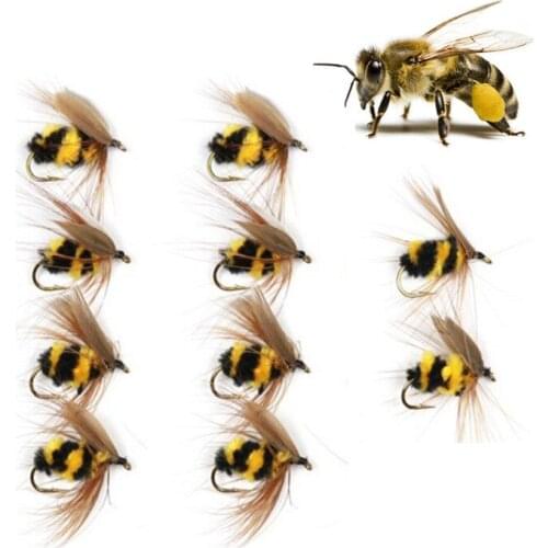 10pcs/set Bumble Bee Fishing Lures Fake Fishing Lures Artificial Insects Bait Bionic Feather Bumble Bee Lures Bait Fly Trout