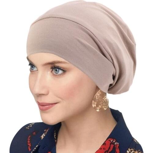 Stretchy Women Satin Lining Chemo Cap Muslim Cotton Turban Hat Beanie Ladies Hair Loss Bonnet Islamic Hijab Headwear Indian Cap