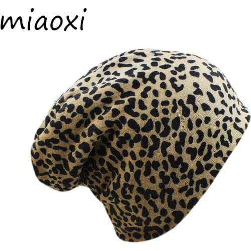 Miaoxi Women Autumn Hat Warm Fashion Beanies For Lady Cotton Dot Leopard Print Brand Hats Double Used Adult Gorros