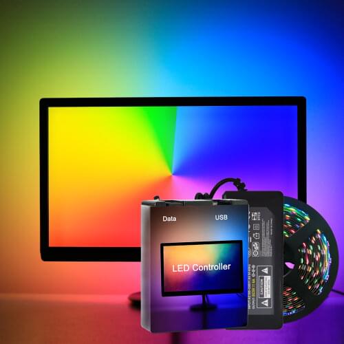WS2812 RGB USB LED Strip Light Computer Monitor Desktop PC Screen Backlight Lighting Ambient Tape Ribbon String 1M~ 5M