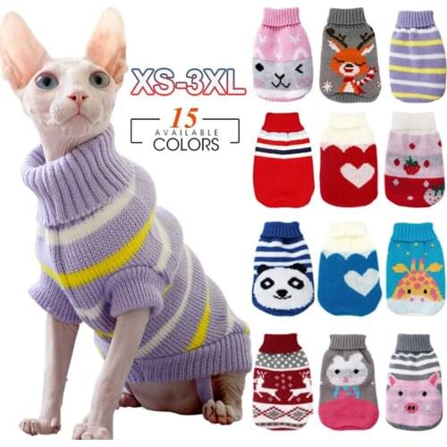 Warm Cat Clothes Winter Christmas Cats Sweater Cartoon Print Pet Clothing Knitting Costume Coat for Puppy Small Pets Clothes