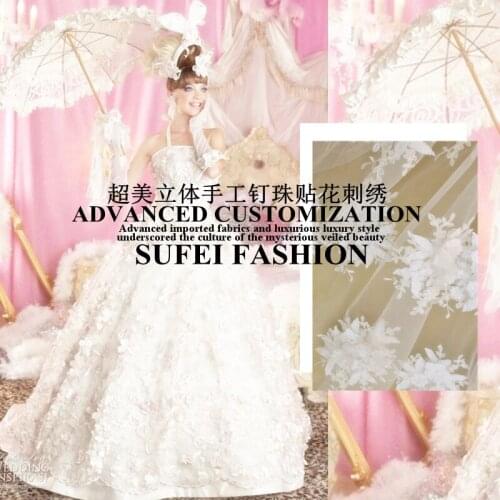 130cm wide hand-made applique beading embroidered fabric for evening dress wedding decoration several colors available