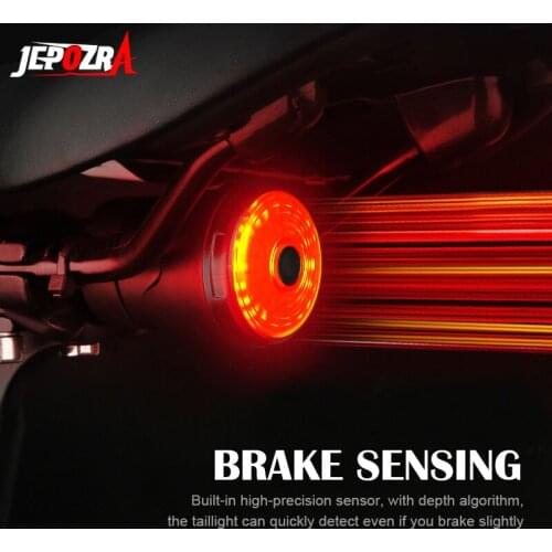 Smart Bicycle Rear Light JEPOZRA Auto Start/Stop Brake Sensing IPx6 Waterproof LED USB Rechargeable Flashlight Bike Accessories