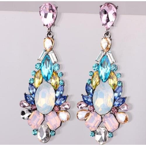 YaYi Jewelry Bohemia New Multi Glass Rhinestone Dangle Crystal Womens Fashion Ancient Silver Color Gem Wedding Earrings Gift