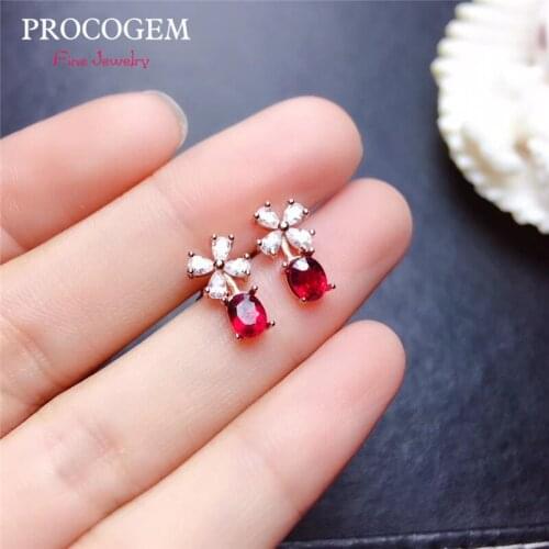 PROCOGEM Fancy Natural Heated Ruby Earrings for Women birthday gifts Genuine gemstones Fine jewelry 925 Sterling Silver #694