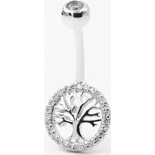 Real 925 sterling silver belly button ring women tree Barbell body piercing S925 silver navel bar zircon stones jewelry