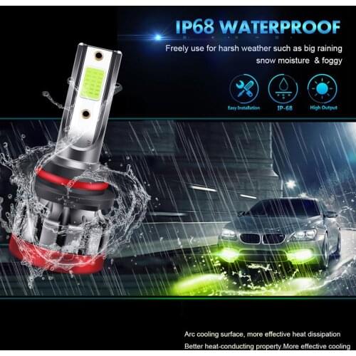 2 Pcs Latest LED IP68 Waterproof H8/H11 880/881 5202 9005 9006 P13W LED Headlight Bulbs Lime Green LED Headlights Conversion Kit